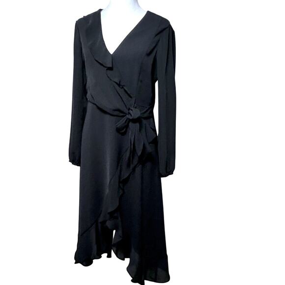 *ON HOLD* Parker Black Faux Wrap Dress Pauline Size 4 Ruffle Quiet Luxury - Picture 1 of 10
